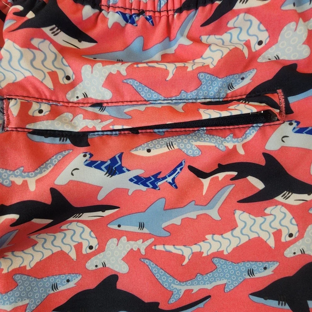 Member's Mark Mens M Resort Swim Trunk Pink Shark Board Shorts Beachwear